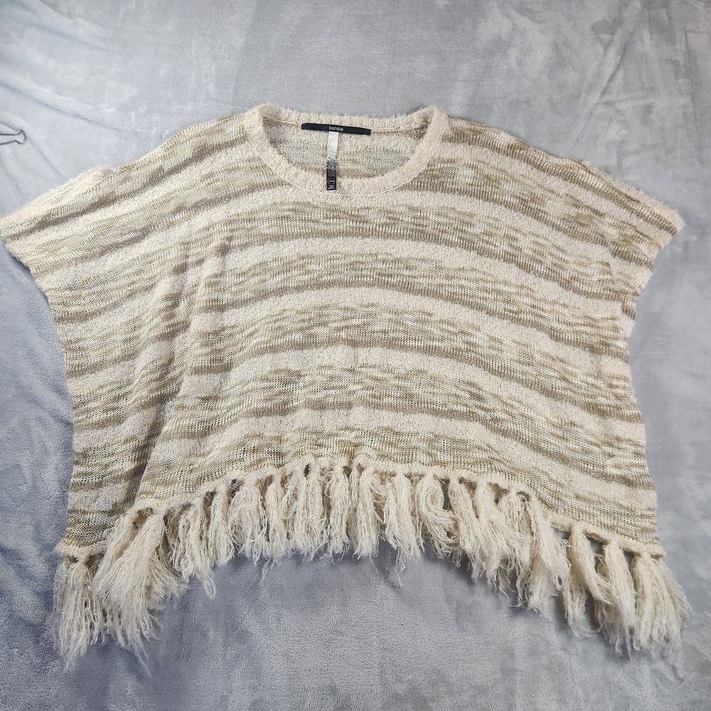 Kensie Crochet Sweater Fringe‎ Size XS Short Sleeve Pullover Boho Hippie